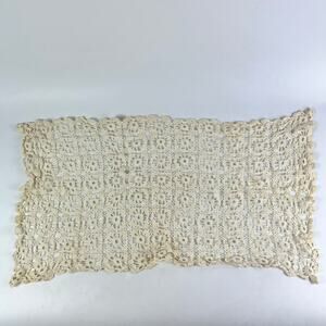 Vintage Crochet Large Doily Floral Lace Handmade Cotton Ecru 12.5x25.5" Oval
